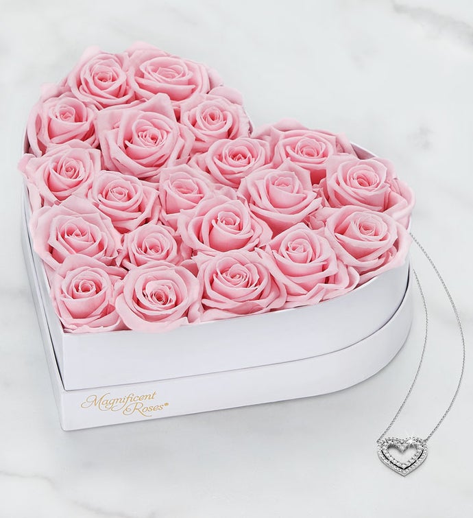 Magnificent Roses® Preserved Pink Heart & Necklace